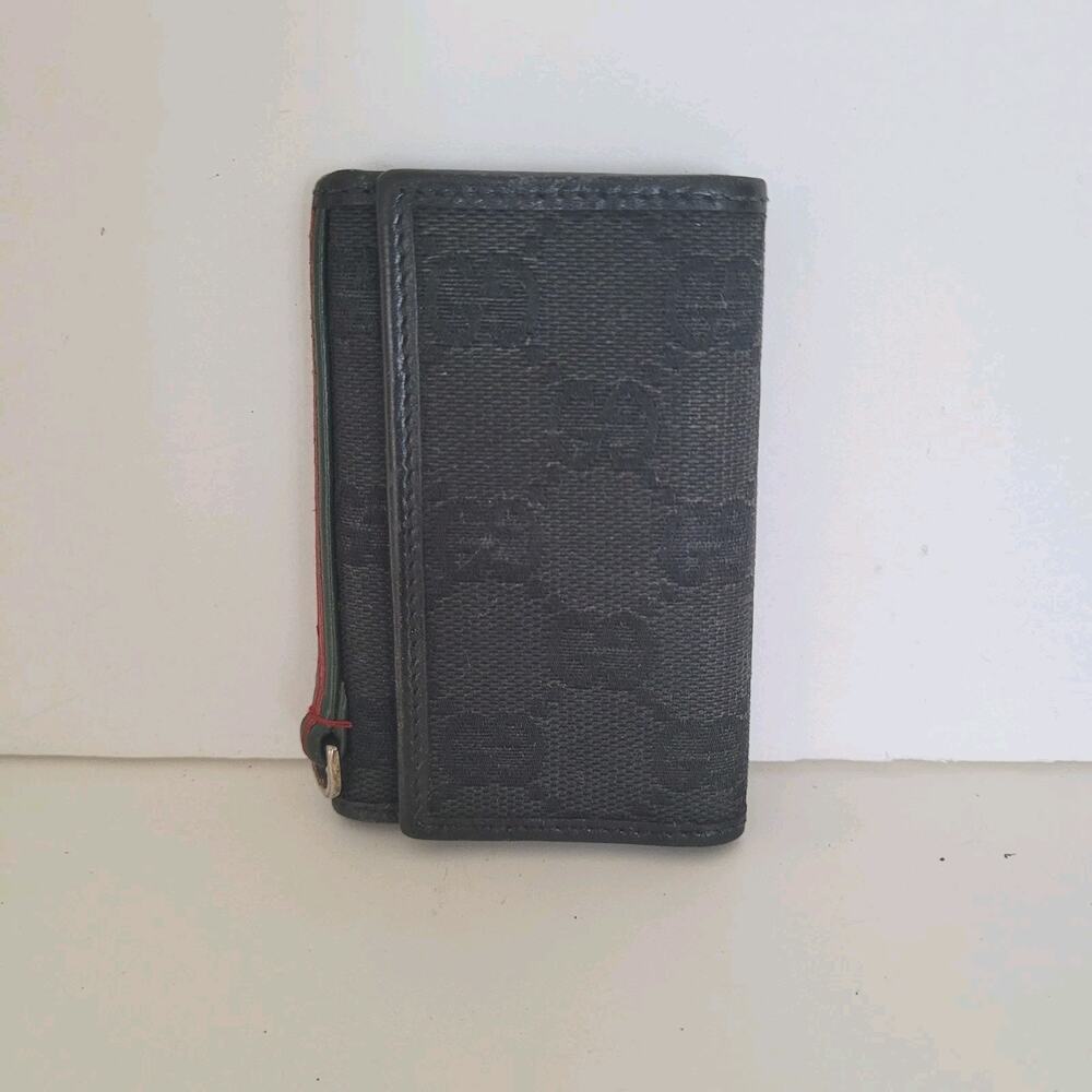 Gucci Sherry Holder Wallet‎ Key Case Canvas Leather Small Unisex Black Trifold